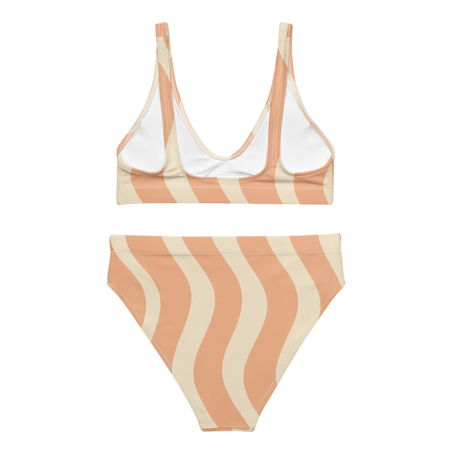Maillot de bain femme recyclé vague pêche crème – vue de dos – NEWTΛZZ