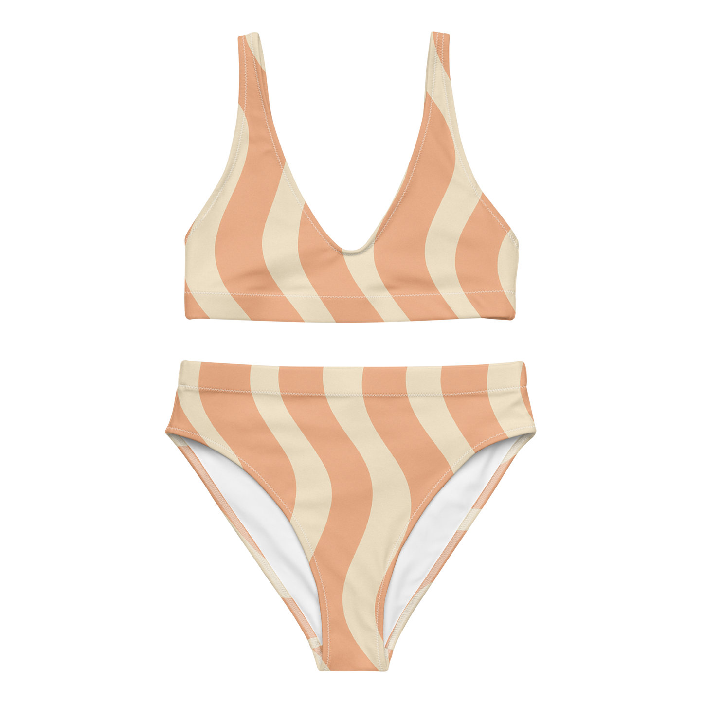 Maillot de bain femme recyclé vague pêche crème – vue de face – NEWTΛZZ