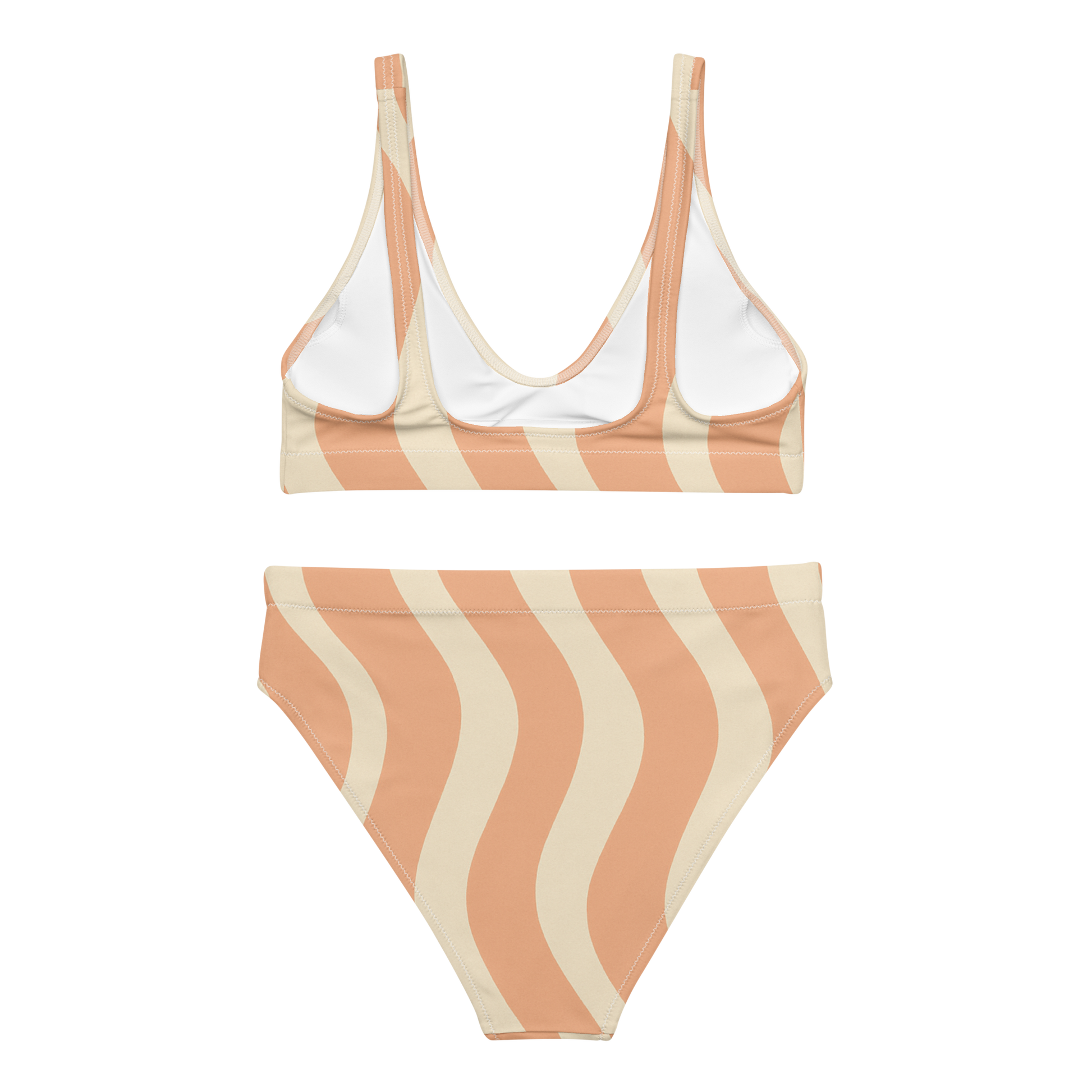 Maillot de bain femme recyclé vague pêche crème – vue de dos – NEWTΛZZ