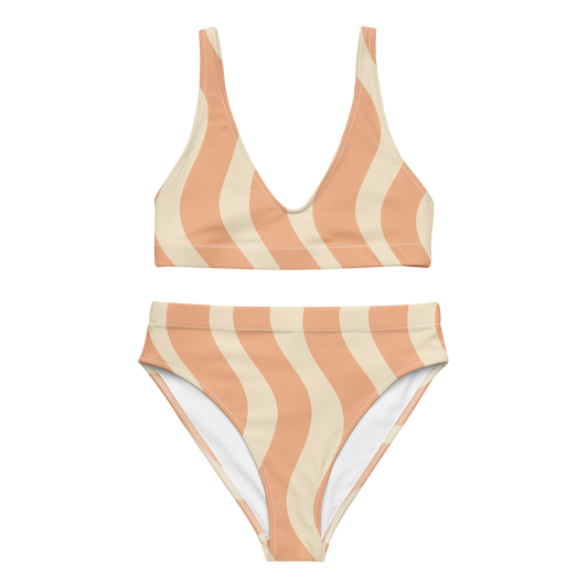 Maillot de bain femme recyclé vague pêche crème – vue de face – NEWTΛZZ